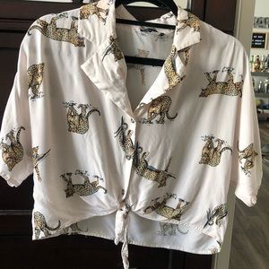 Jaguar print crop tie top